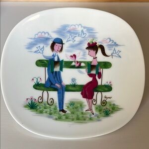 Rosenthal Raymond Peynet Plate Dish Porcelain Lovers Bench Doves Germany Vintage